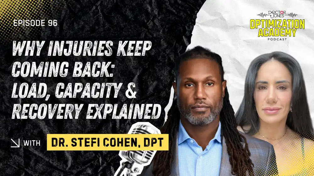 Optimization Academy Podcast episode 96 featuring Dr. Stefi Cohen discussing injuries, load capacity, and recovery.